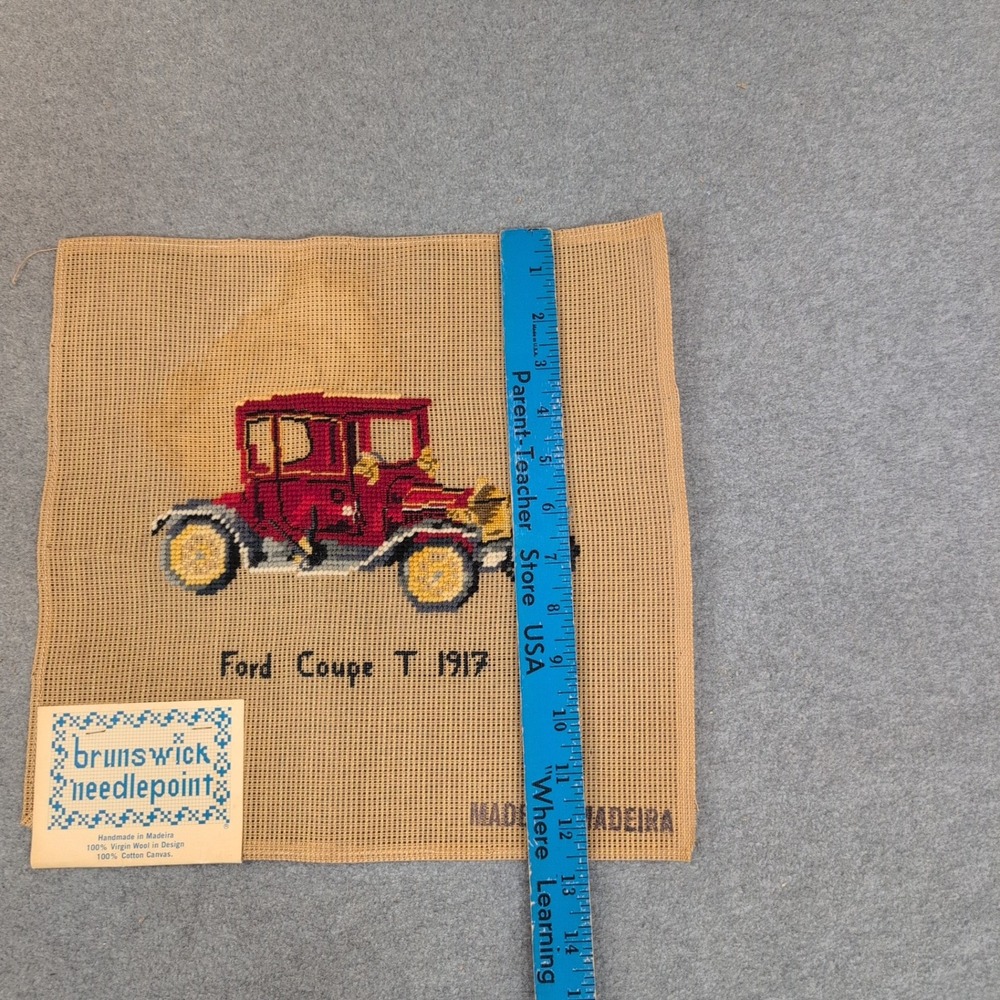 Brunswick Needlepoint 1917 Ford Coupe T Finished Wool Canvas P-946 Handmade - Picture 3 of 6